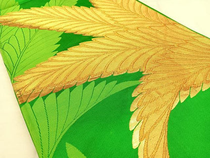 平和屋着物◎西陣　六通柄袋帯　唐織　舞葉文　金糸　証紙付き　正絹　逸品　BAAW7338qw