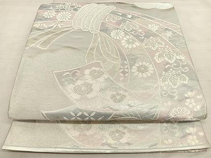 平和屋着物◎六通柄袋帯　唐織　束ね熨斗吉祥文　銀糸　正絹　逸品　BAAW7341qw