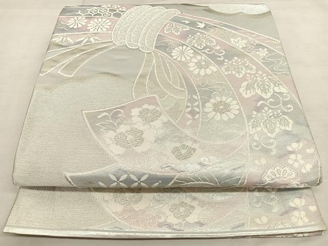 平和屋着物◎六通柄袋帯　唐織　束ね熨斗吉祥文　銀糸　正絹　逸品　BAAW7341qw