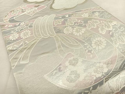平和屋着物◎六通柄袋帯　唐織　束ね熨斗吉祥文　銀糸　正絹　逸品　BAAW7341qw