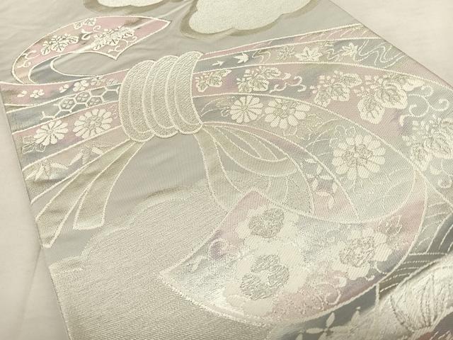 平和屋着物◎六通柄袋帯　唐織　束ね熨斗吉祥文　銀糸　正絹　逸品　BAAW7341qw