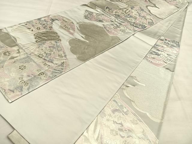 平和屋着物◎六通柄袋帯　唐織　束ね熨斗吉祥文　銀糸　正絹　逸品　BAAW7341qw