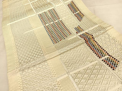 平和屋着物◎六通柄袋帯 唐織 幾何学文 銀糸 正絹 逸品 BAAW7351qw