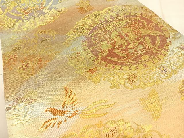 平和屋着物◎六通柄袋帯 唐織 狩猟花文 金糸 引箔 正絹 逸品 BAAW7352qw