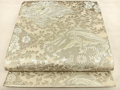 平和屋着物◎六通柄袋帯 花鳥菱文 プラチナ箔 正絹 逸品 BAAW7353qw