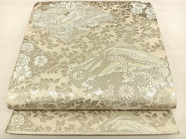 平和屋着物◎六通柄袋帯 花鳥菱文 プラチナ箔 正絹 逸品 BAAW7353qw