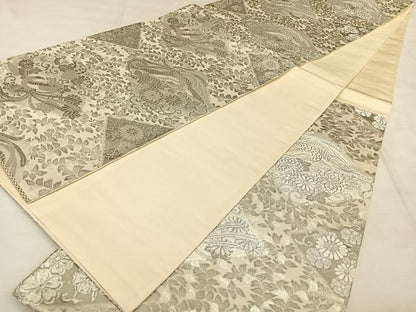 平和屋着物◎六通柄袋帯 花鳥菱文 プラチナ箔 正絹 逸品 BAAW7353qw