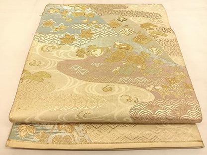 平和屋着物◎六通柄袋帯　唐織　遠山吉祥文　金銀糸　正絹　逸品　BAAW7354qw