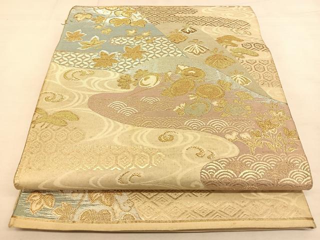 平和屋着物◎六通柄袋帯　唐織　遠山吉祥文　金銀糸　正絹　逸品　BAAW7354qw