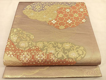 平和屋着物◎六通柄袋帯 唐織 雲取り吉祥文 金糸 正絹 逸品 BAAW7357qw