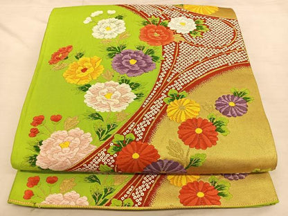 平和屋着物◎六通柄袋帯 唐織 草花文 金糸 正絹 逸品 BAAW7359qw
