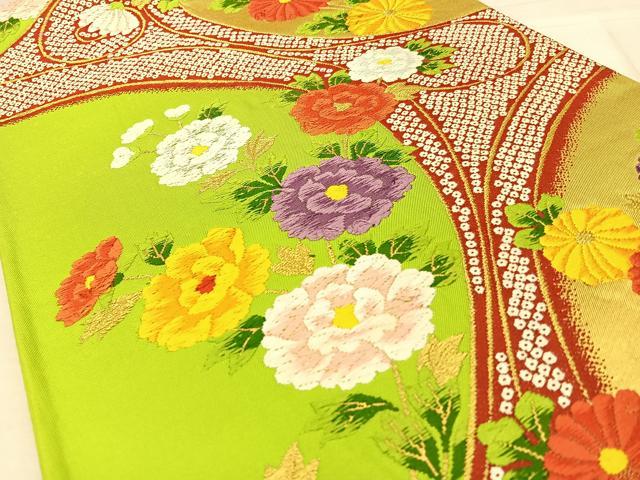 平和屋着物◎六通柄袋帯 唐織 草花文 金糸 正絹 逸品 BAAW7359qw