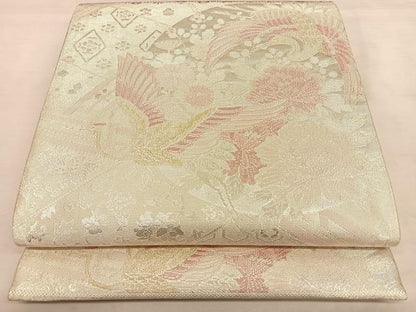 平和屋着物◎西陣　精華織物謹製　900織佐賀錦　六通柄袋帯　花鳥丸文　銀糸　証紙付き　正絹　逸品　BAAW7360qw