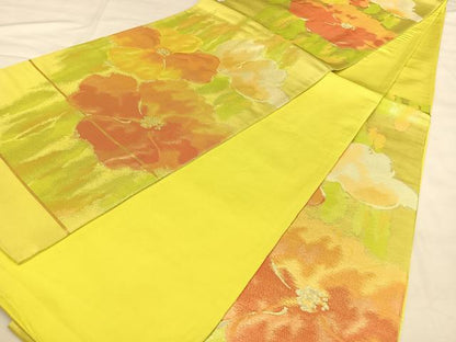 平和屋着物◎六通柄袋帯　唐織　舞花文　銀糸　正絹　逸品　BAAW7363qw