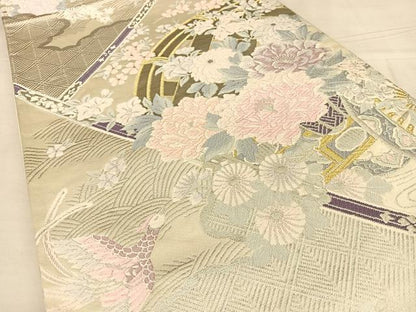 平和屋着物◎六通柄袋帯 唐織 京どんす プラチナ箔二重織 正絹 逸品 BAAW7366qw