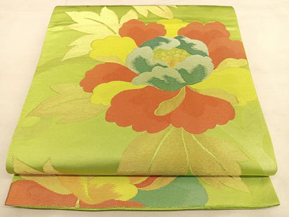 平和屋着物◎六通柄袋帯　牡丹　金糸　正絹　逸品　BAAW7371qw