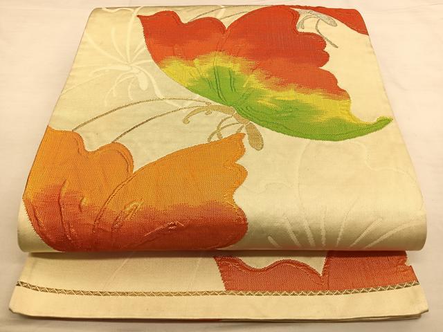 平和屋着物◎六通柄袋帯 舞蝶文 金糸 正絹 逸品 BAAW7372qw