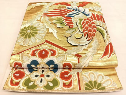 平和屋着物◎六通柄袋帯 唐織 鳳凰花文 金銀糸 正絹 逸品 BAAW7375qw