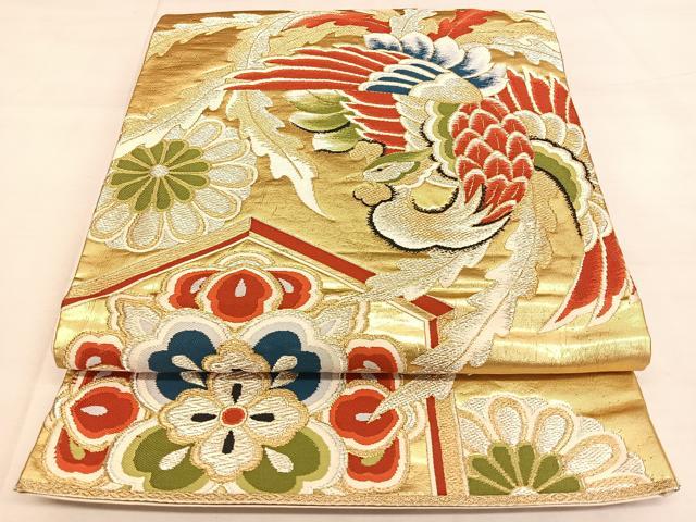 平和屋着物◎六通柄袋帯 唐織 鳳凰花文 金銀糸 正絹 逸品 BAAW7375qw