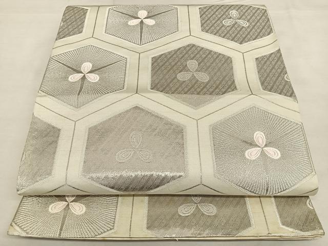 平和屋着物◎六通柄袋帯 唐織 亀甲松葉文 九百白眉錦 銀糸 正絹 逸品 BAAW7380qw
