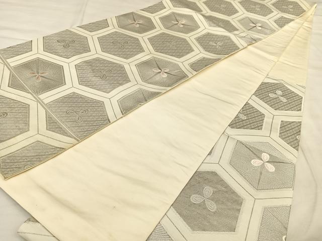 平和屋着物◎六通柄袋帯 唐織 亀甲松葉文 九百白眉錦 銀糸 正絹 逸品 BAAW7380qw