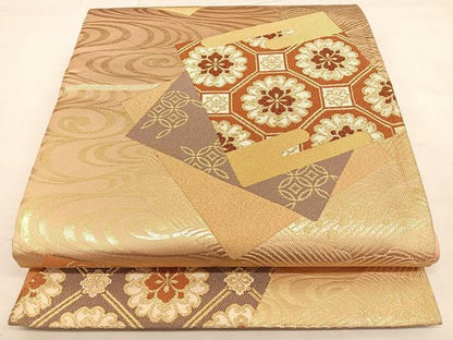 平和屋着物◎六通柄袋帯 唐織 色紙重ね吉祥文 金糸 正絹 逸品 BAAW7381qw