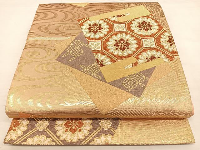 平和屋着物◎六通柄袋帯 唐織 色紙重ね吉祥文 金糸 正絹 逸品 BAAW7381qw
