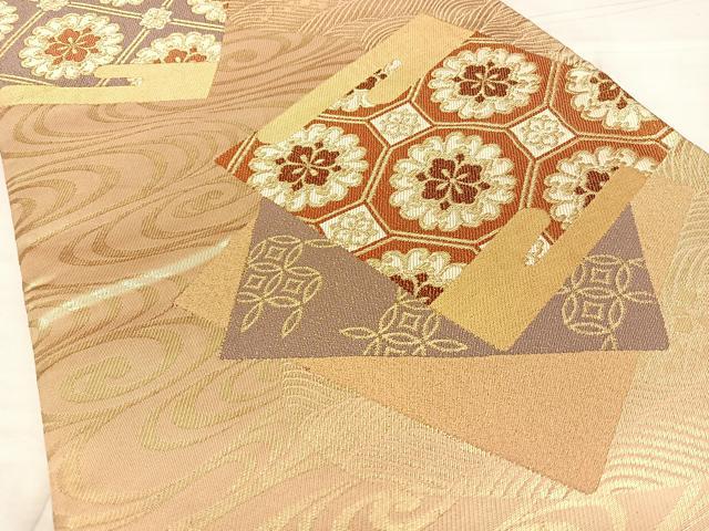 平和屋着物◎六通柄袋帯 唐織 色紙重ね吉祥文 金糸 正絹 逸品 BAAW7381qw