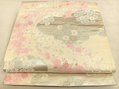平和屋着物◎六通柄袋帯 唐織 菊御苑 銀糸 正絹 逸品 BAAW7384qw