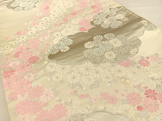 平和屋着物◎六通柄袋帯 唐織 菊御苑 銀糸 正絹 逸品 BAAW7384qw