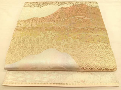 平和屋着物◎六通柄袋帯　霞吉祥文　銀糸　正絹　逸品　BAAW7388qw