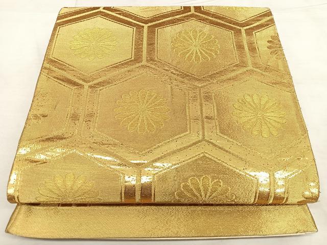 平和屋着物◎六通柄袋帯　唐織　亀甲花文　金糸　正絹　逸品　BAAW7390qw