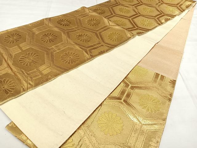 平和屋着物◎六通柄袋帯　唐織　亀甲花文　金糸　正絹　逸品　BAAW7390qw