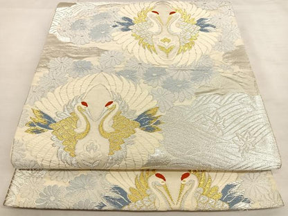 平和屋着物◎六通柄 京袋帯 唐織 向かい鶴花文 金銀糸 正絹 逸品 BAAW7393qw