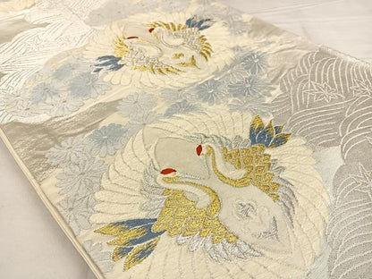 平和屋着物◎六通柄 京袋帯 唐織 向かい鶴花文 金銀糸 正絹 逸品 BAAW7393qw