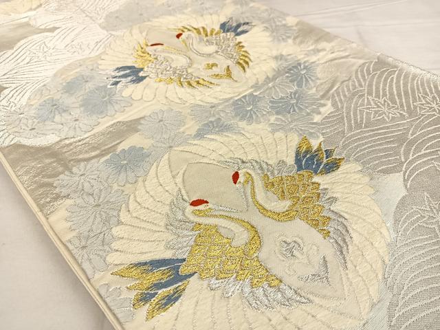 平和屋着物◎六通柄 京袋帯 唐織 向かい鶴花文 金銀糸 正絹 逸品 BAAW7393qw