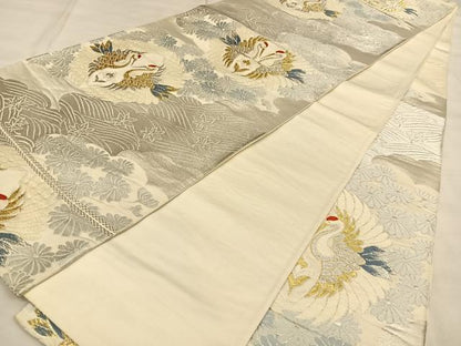 平和屋着物◎六通柄 京袋帯 唐織 向かい鶴花文 金銀糸 正絹 逸品 BAAW7393qw
