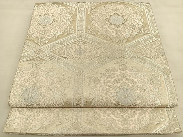 平和屋着物◎六通柄袋帯 唐織 天井花文 やまとオリジナル 銀糸 正絹 逸品 BAAW7399qw