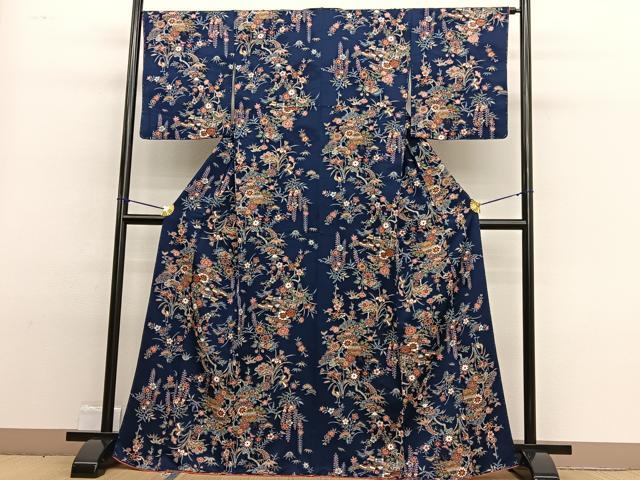 平和屋着物■上質な小紋 御所解花鳥文 金彩 正絹 逸品 未使用 BAAW7425hv