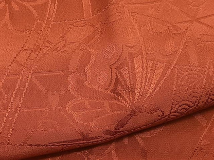 平和屋着物●振袖用長襦袢　無双仕立て　扇面花蝶地紋　丹色　半衿刺繍　正絹　逸品　BAAW7555hv