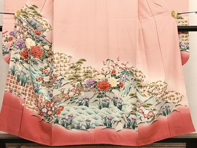 平和屋着物■豪華振袖　流水花文　暈し染め　金彩　正絹　逸品　BAAW7591hv