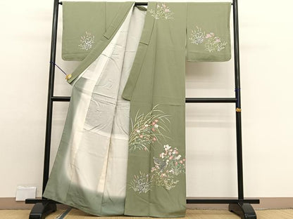 平和屋着物●訪問着　友禅　うずら草花文　　正絹　逸品　BAAW7604hv