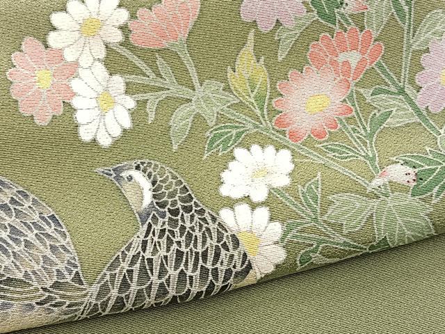 平和屋着物●訪問着　友禅　うずら草花文　　正絹　逸品　BAAW7604hv