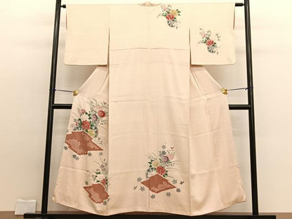 平和屋着物■訪問着　絞り　刺繍　花車文　正絹　逸品　BAAW7611hv