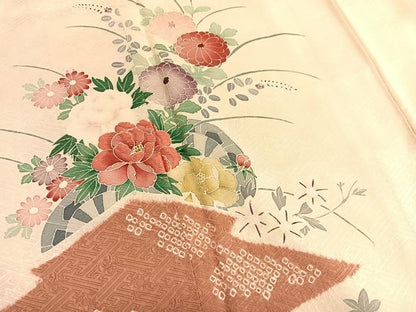 平和屋着物■訪問着　絞り　刺繍　花車文　正絹　逸品　BAAW7611hv