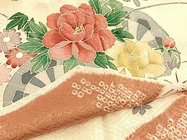 平和屋着物■訪問着　絞り　刺繍　花車文　正絹　逸品　BAAW7611hv
