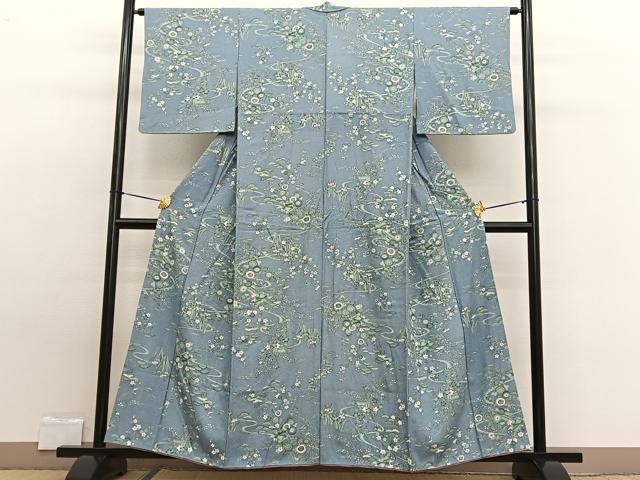 平和屋着物■上質な小紋　流水花文　たたき染め　金彩　正絹　逸品　BAAW7619hv