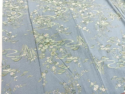 平和屋着物■上質な小紋　流水花文　たたき染め　金彩　正絹　逸品　BAAW7619hv