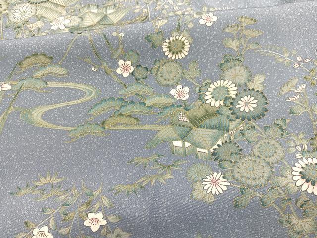 平和屋着物■上質な小紋　流水花文　たたき染め　金彩　正絹　逸品　BAAW7619hv