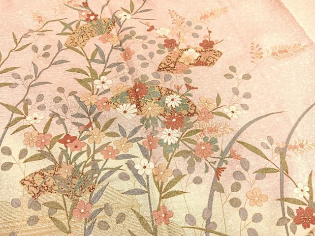 平和屋着物■訪問着 地紙花文 たたき染め 金彩 正絹 逸品 BAAW7631hv